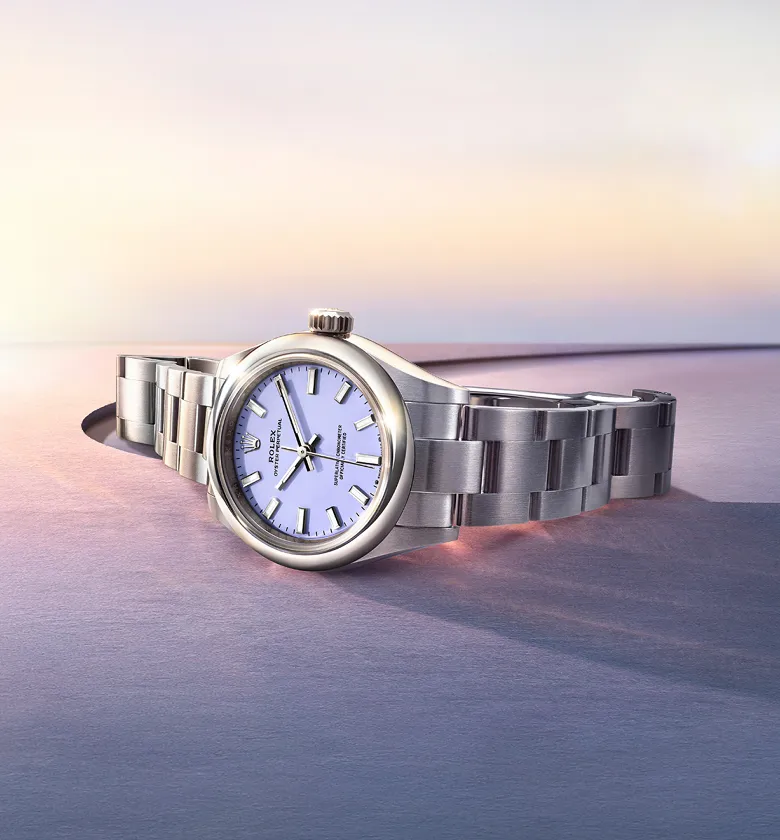 Watches in the Oyster Perpetual range are fitted on an Oyster bracelet.